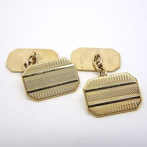 【送料無料】メンズアクセサリ&mdash;　イエローゴールドビンテージエンジンオンカフスボタンチェーンリンク9ct yellow gold vintage engine turned engraved cufflinks chain link 15x10mm｜hokushin