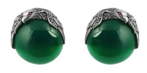 【貨物輸送無料】メンズ付属物― アールヌーボーワシスターリングシルバーグリーンイヤリングart nouveau eagle bird of prey sterling silver green agate earrings