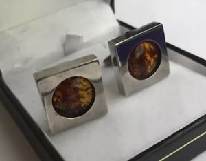 【貨物輸送無料】メンズ付属品― ビンテージバルトオレンジカボションスターリングシルバーメンズカフリンクスvintage unusual baltic honey amber cabochon hm sterling silver mens cufflinks