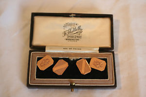 【送料無料】メンズアクセサリ&mdash;　ローズゴールドバーミンガムボックスカフスボタン9ct rose gold cufflinks full hallmark birmingham 1929 in original box｜hokushin
