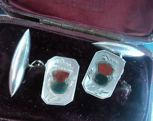 【送料無料】メンズアクセサリ―　ビンテージスターリングシルバースコットランドカフスボタンボックスvintage sterling silver scottish agate thistle cufflinks c191020 box