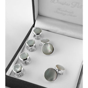 【送料無料】メンズアクセサリ―　パールシャツスタッドスターリングシルバーセットsterling silver mother of pearl shirt stud amp; cufflink set