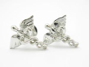 【貨物輸送無料】メンズ付属物― プラチナスターリングカスタムハンドメイドデザインplatinum sterling custom hand made rn medical caduceus 3d design cufflink gift