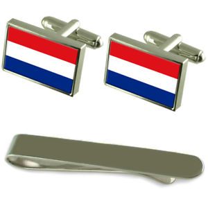 【送料無料】メンズアクセサリ―　オランダシルバーカフスボタンタイクリップボックスセットthe netherlands flag silver cufflinks tie clip box gift set
