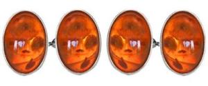 【送料無料】メンズアクセサリ— オレンジダブルチェーンスターリングシルバーカフリンクスamber oval double chain sterling silver cufflinks|hokushin