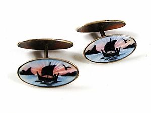 【送料無料】メンズアクセサリ— ビンテージエナメルムースバイキングデビッドアンダーセンカフリンクスvintage enameled moose viking ship cufflinks by david andersen 111616|hokushin