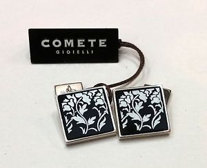 【送料無料】メンズアクセサリ&mdash;　ジュエリーシルバーオニキスcufflinks comets jewelry silver squares onyx with engraving flowers vgm 163｜hokushin