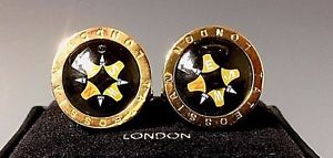 【送料無料】メンズアクセサリ―　ゴールドトーンコンパスローズカフスボタンスターブラウンポイントtateossian gold tone compass rose cufflinks star brown points terrestrial globe