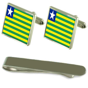 【貨物輸送無料】メンズ付属物― フラグシルバーカフスボタンタイクリップボックスセットpiau flag silver cufflinks tie clip box gift set