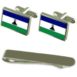 【送料無料】メンズアクセサリ&mdash;　レソトシルバーカフスボタンタイクリップボックスセットlesotho flag silver cufflinks tie clip box gift set｜hokushin