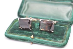 【送料無料】メンズアクセサリ―　ヴィンテージゴールドアートスモーキークオーツアールデコカフリンクスvintage 10ct gold art deco cufflinks with polished smoky quartz 1145g b847