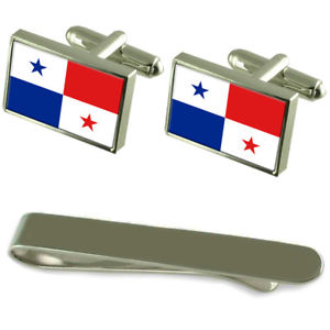 【送料無料】メンズアクセサリ―　フラグシルバーカフスボタンタイクリップボックスセットpanam flag silver cufflinks tie clip box gift set
