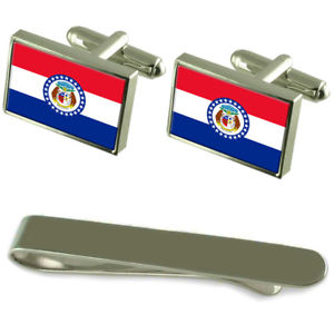 【送料無料】メンズアクセサリ— ミズーリシルバーカフスボタンタイクリップボックスセットmissouri flag silver cufflinks tie clip box gift set|hokushin