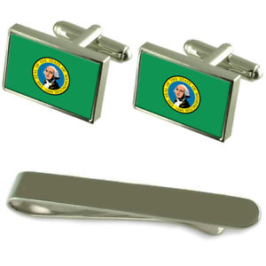 【貨物輸送無料】メンズ付属物― ワシントンシルバーカフスボタンタイクリップセットwashington flag silver cufflinks tie clip engraved gift set