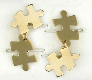 【送料無料】メンズアクセサリ―　ジグソーカフスボタンソリッドイエローゴールドハンドメイドjigsaw cufflinks solid yellow gold handmade hallmarked