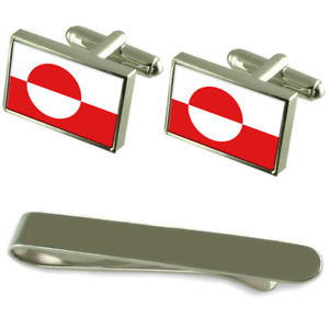 【送料無料】メンズアクセサリ―　グリーンランドシルバーカフスボタンタイクリップボックスセットgreenland flag silver cufflinks tie clip box gift set