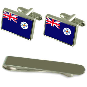 【送料無料】メンズアクセサリ―　クイーンズランドシルバーカフスボタンタイクリップボックスセットqueensland flag silver cufflinks tie clip box gift set