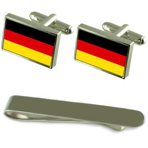 【貨物輸送無料】メンズ付属品― ＦＲＧシルバーカフスボタンタイクリップセットgermany flag silver cufflinks tie clip engraved gift set