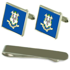 【送料無料】メンズアクセサリ— コネチカットシルバーカフスボタンタイクリップボックスセットconnecticut flag silver cufflinks tie clip box gift set|hokushin