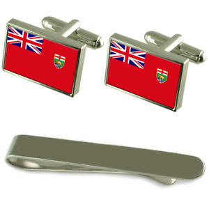 【貨物輸送無料】メンズ付属品― マニトバシルバーカフスボタンタイクリップセットmanitoba flag silver cufflinks tie clip engraved gift set