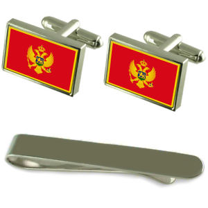 【貨物輸送無料】メンズ付属物― モンテネグロシルバーカフスボタンタイクリップセットmontenegro flag silver cufflinks tie clip engraved gift set