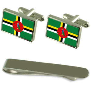 【送料無料】メンズアクセサリ―　ドミニカシルバーカフスボタンタイクリップボックスセットdominica flag silver cufflinks tie clip box gift set
