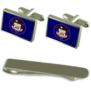 【送料無料】メンズアクセサリ―　ユタシルバーカフスボタンタイクリップボックスセットutah flag silver cufflinks tie clip box gift set