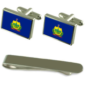 【送料無料】メンズアクセサリ―　バーモントシルバーカフスボタンタイクリップボックスセットvermont flag silver cufflinks tie clip box gift set