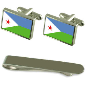 【貨物輸送無料】メンズ佩び物― ジブチシルバーカフスボタンタイクリップセットdjibouti flag silver cufflinks tie clip engraved gift set
