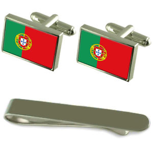 【貨物輸送無料】メンズ付属品― ポルトガルシルバーカフスボタンタイクリップセットportugal flag silver cufflinks tie clip engraved gift set
