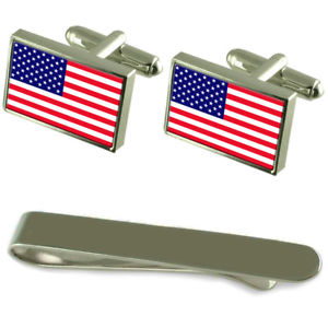 【送料無料】メンズアクセサリ— アメリカシルバーカフスボタンタイクリップボックスセットamerica flag silver cufflinks tie clip box gift set|hokushin