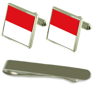 【送料無料】メンズアクセサリ―　モナコシルバーカフスボタンタイクリップボックスセットmonaco flag silver cufflinks tie clip box gift set