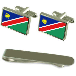 【送料無料】メンズアクセサリ―　ナミビアシルバーカフスボタンタイクリップボックスセットnamibia flag silver cufflinks tie clip box gift set 42,237円