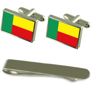 【送料無料】メンズアクセサリ— ベナンシルバーカフスボタンタイクリップボックスセットbenin flag silver cufflinks tie clip box gift set|hokushin