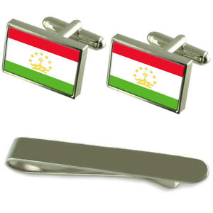 【貨物輸送無料】メンズ付属物― タジキスタンシルバーカフスボタンタイクリップセットtajikistan flag silver cufflinks tie clip engraved gift set