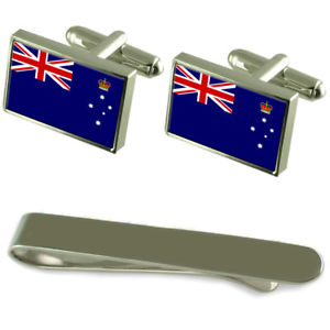 【送料無料】メンズアクセサリ―　ビクトリアシルバーカフスボタンタイクリップセットvictoria flag silver cufflinks tie clip engraved gift set