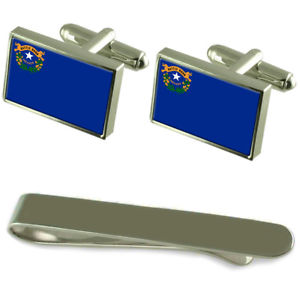 【送料無料】メンズアクセサリ―　ネバダシルバーカフスボタンタイクリップボックスセットnevada flag silver cufflinks tie clip box gift set