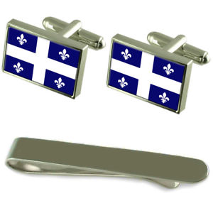 【貨物輸送無料】メンズ佩び物― ケベックシルバーカフスボタンタイクリップセットqubec flag silver cufflinks tie clip engraved gift set