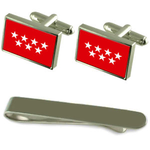 【送料無料】メンズアクセサリ— マドリッドフラッグシルバーカフスボタンタイクリップボックスセットmadrid flag silver cufflinks tie clip box gift set|hokushin