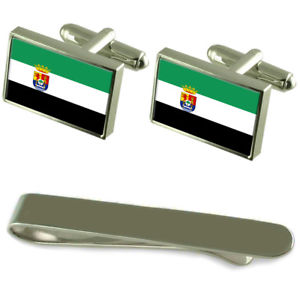 【送料無料】メンズアクセサリ―　エストレマドゥーラシルバーカフスボタンタイクリップボックスセットextremadura flag silver cufflinks tie clip box gift set