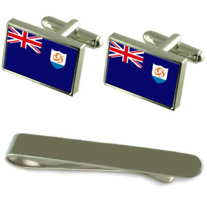 【送料無料】メンズアクセサリ— アンギラシルバーカフスボタンタイクリップボックスセットanguilla flag silver cufflinks tie clip box gift set|hokushin