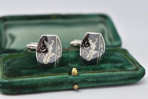 【送料無料】メンズアクセサリ―　ビンテージスターリングシルバーシャムエナメルデザインカフリンクスvintage sterling silver cufflinks with a siamese enamel design g28