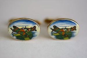 【送料無料】メンズアクセサリ―　ゴールドハンドペイントカフリンクス9ct gold hand painted spitfire cufflinks