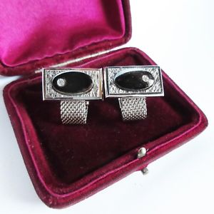 【送料無料】メンズアクセサリ―　ヴィンテージカフスボタンメッシュラップシルバートーンヘマタイトvintage cufflinks mesh wrap silver tone hematite free delivery