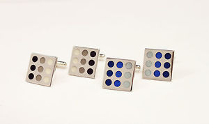 【送料無料】メンズアクセサリ―　スターリングシルバーエナメルトーンカフリンクスsquare sterling silver with enamel dots hallmarked 3 tone cufflinks