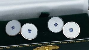 【貨物輸送無料】メンズ付属品― アールデコサファイアパールカフリンクスゴールドq art deco sapphire set インチ mother of pearl cufflinks made インチ 18コンピュータ断層撮影法 amp; 9コンピュータ断層撮影法 gold