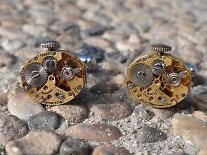 【貨物輸送無料】メンズ添え物― ムーブメントカフスボタンwatch movement cufflinks steampunk gears machine industrial oval gold