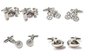 【送料無料】メンズアクセサリ―　スポーツカフリンクスゴルフレーシングカーラグビーsport activities silver plated cufflinks golf, racing car,rugby, cyclist etc