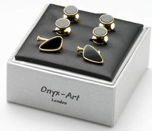 【送料無料】メンズアクセサリ―　ゴールドオニキスカフリンクスボックスドレススタッドボルト