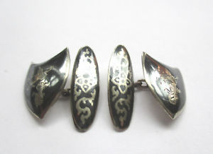 【送料無料】メンズアクセサリ―　ヴィンテージサイアムカフリンクスvintage 1940s siam silver, niello cufflinks with dancing goddess